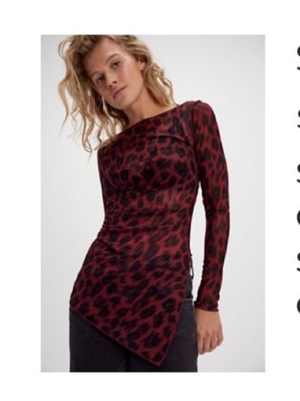 Free People Red and Black Leopard Asymmetric Long Sleeve Top